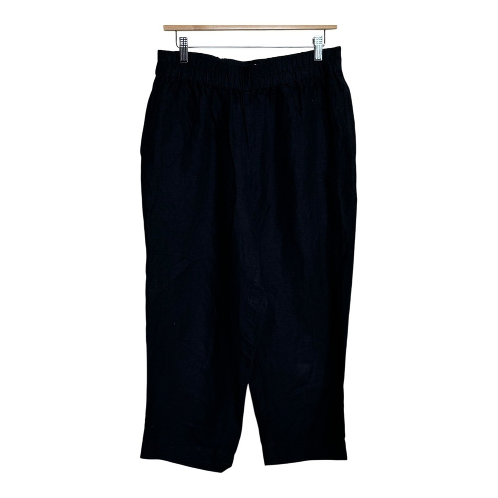 Madewell Womens Linen Blend Pull On Elastic Waist Crop Pants‎ Black Size M